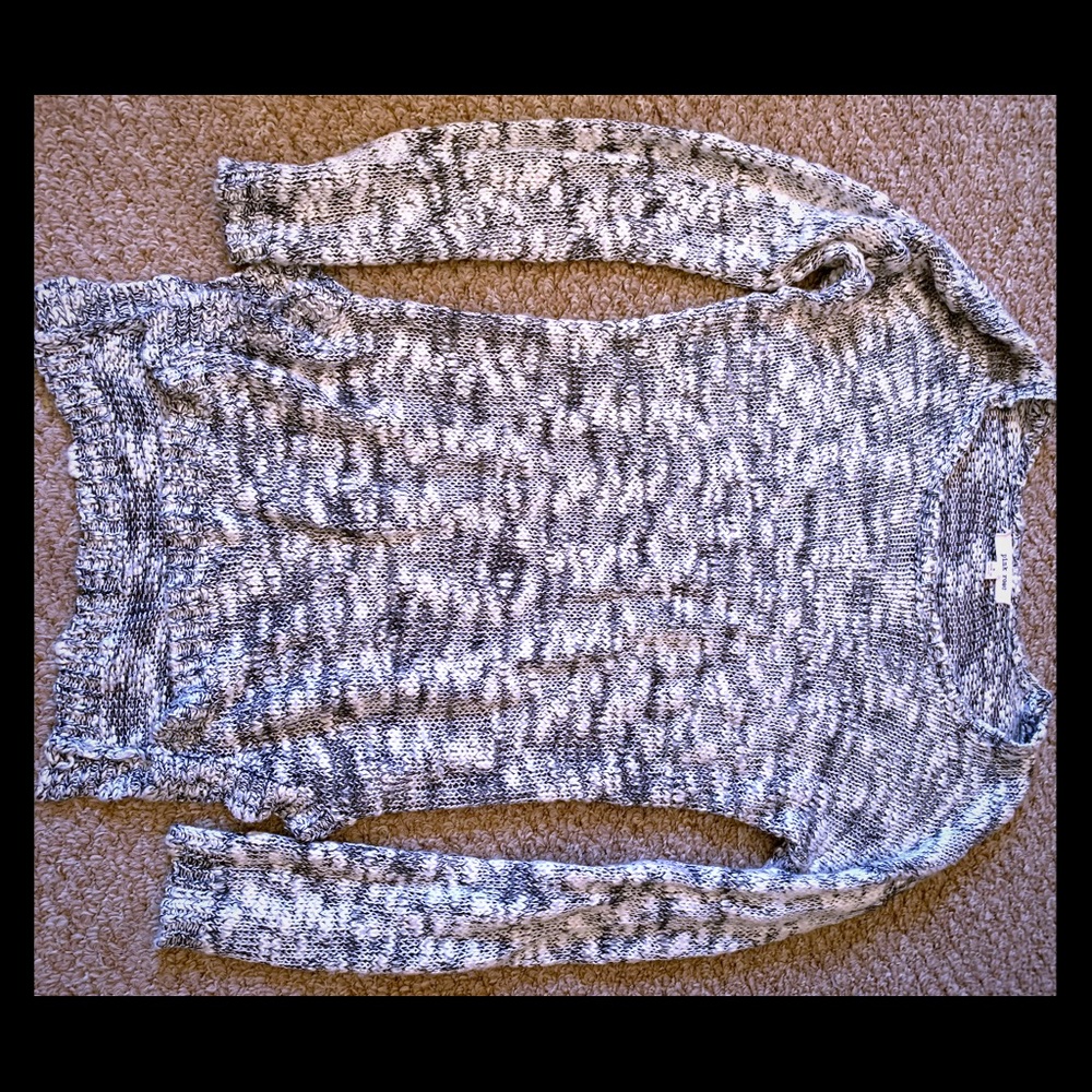 Black and White Marled Hi-Low Knit Sweater